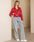 Women's Cropped Faux Leather Moto Biker Jacket