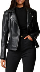 Women's Faux Leather Moto Jacket – Slim Fit Biker Coat