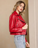 Women's Cropped Faux Leather Moto Biker Jacket