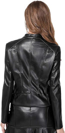 Women's Black Cropped Faux Leather Biker Jacket