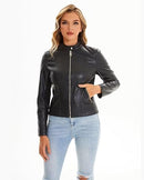 Women's Black Cropped Faux Leather Biker Jacket