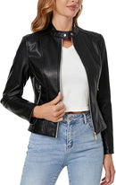 Women's Black Cropped Faux Leather Biker Jacket