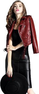 Women's PU Faux Leather Motorcycle Biker Jacket