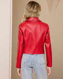 Women's Cropped Faux Leather Moto Biker Jacket