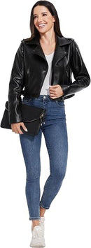 Women's Cropped Faux Leather Biker Jacket