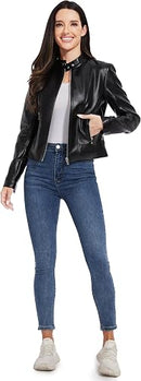 Women's Cropped Faux Leather Biker Jacket