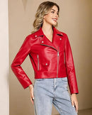 Women's Cropped Faux Leather Moto Biker Jacket