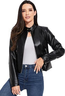 Women's Cropped Faux Leather Biker Jacket