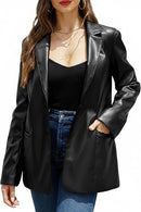 Women's PU Faux Leather Blazer Jacket | Classic Style