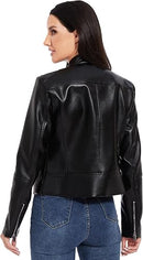 Women's Cropped Faux Leather Biker Jacket