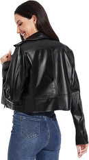 Women's Cropped Faux Leather Biker Jacket