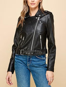 Women's Faux Leather Moto Biker Jacket – Asymmetric Zip