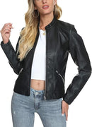 Women's Stand Collar Faux Leather Jacket