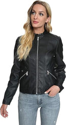 Women's Stand Collar Faux Leather Jacket