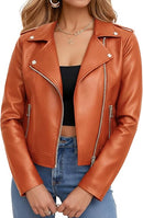 Women's Cropped Faux Leather Moto Biker Jacket