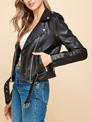 Women's Faux Leather Moto Biker Jacket – Asymmetric Zip