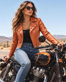 Women's Cropped Faux Leather Moto Biker Jacket